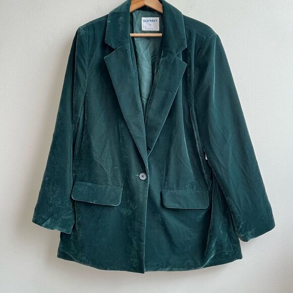 Old Navy Blazer Women's Green Velvet Holiday Career Corporate Goth NWT Size XL - Picture 2 of 7